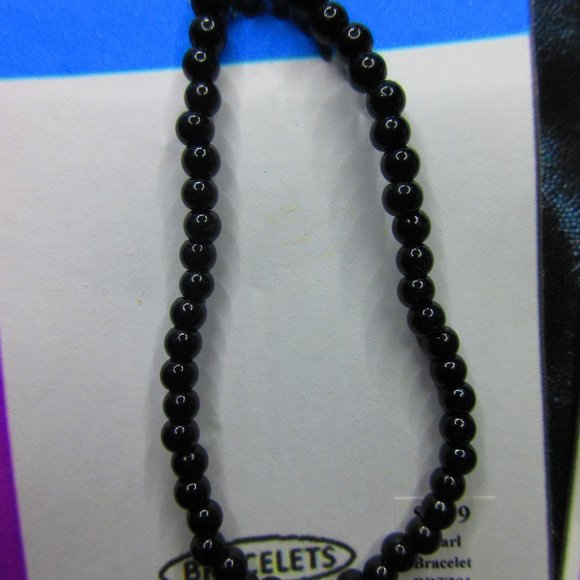 Black Glass Pearl 7" Stretchy Bracelet Lot Of 3 Different Bracelets - Picture 2 of 4
